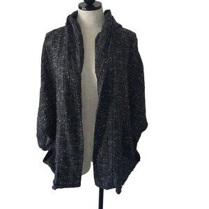 Igor Dobranic Womens Jacket One Size Black Lagenlook Tweed Hooded Pockets